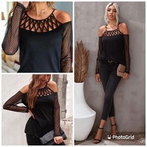 Brand New Polka Dot Cold Shoulder Long Sleeves Top